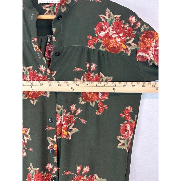 Button Up Tunic Dress  Womens Small Floral Olive Green Stillwater - Picture 10 of 11